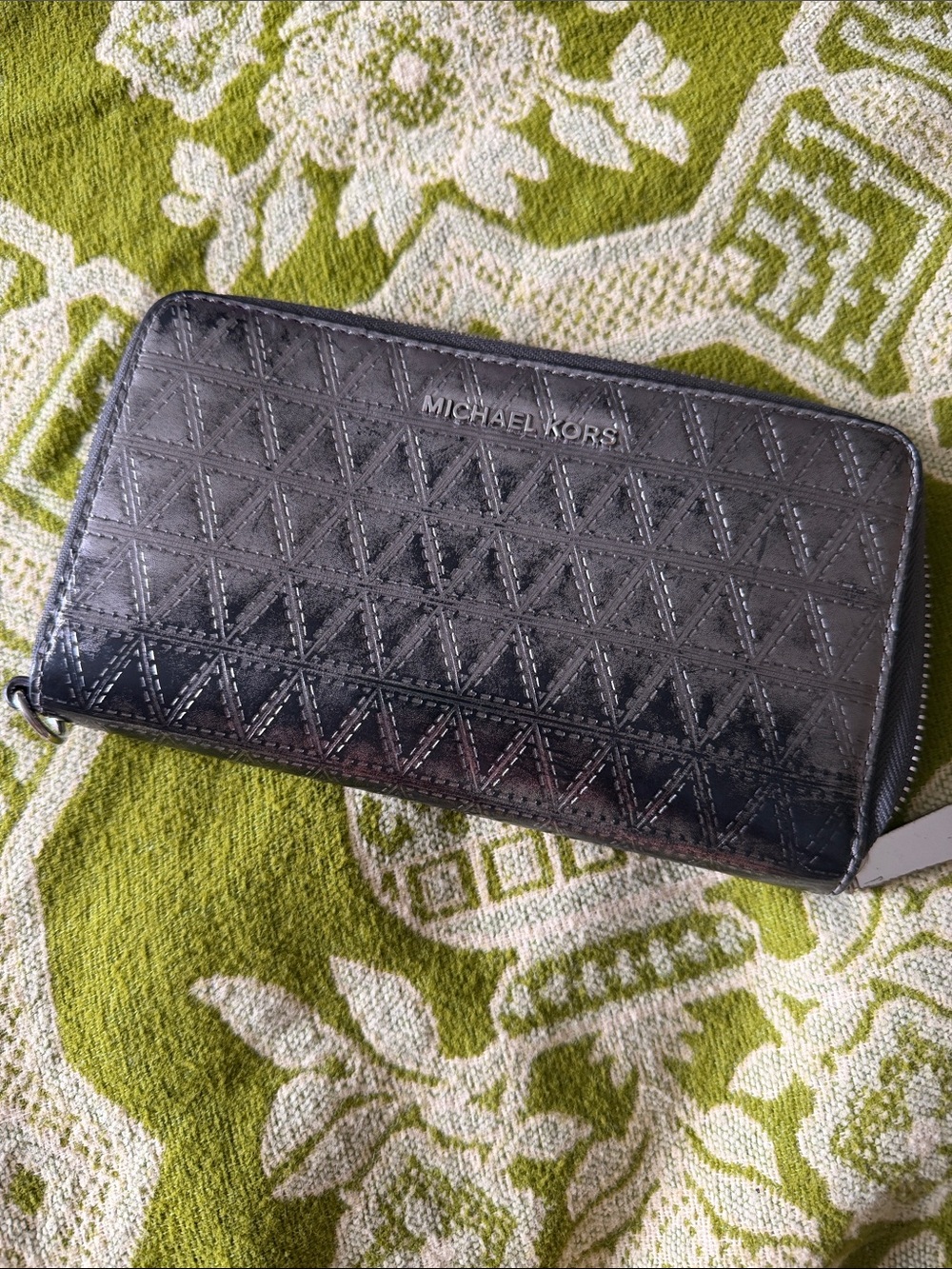 Michael Kors Metallic Gunmetal Quilted Zip Wallet